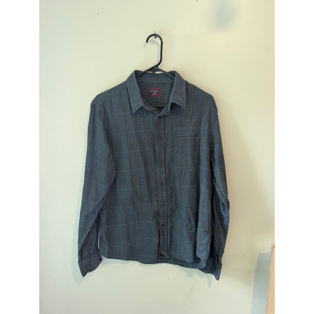 UNTUCKit Mens Large Slim Fit Blue Plaid Long Sleeve Button Down Cotton Shirt